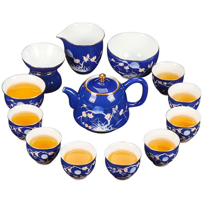 Dehua ceramic kung fu tea set suit household contracted office cup lid bowl of a complete set of gift boxes