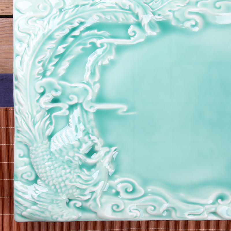 Artisan fairy longquan celadon tea tray was suit large ceramic household embedded rectangle drainage type a whole set of kung fu tea set
