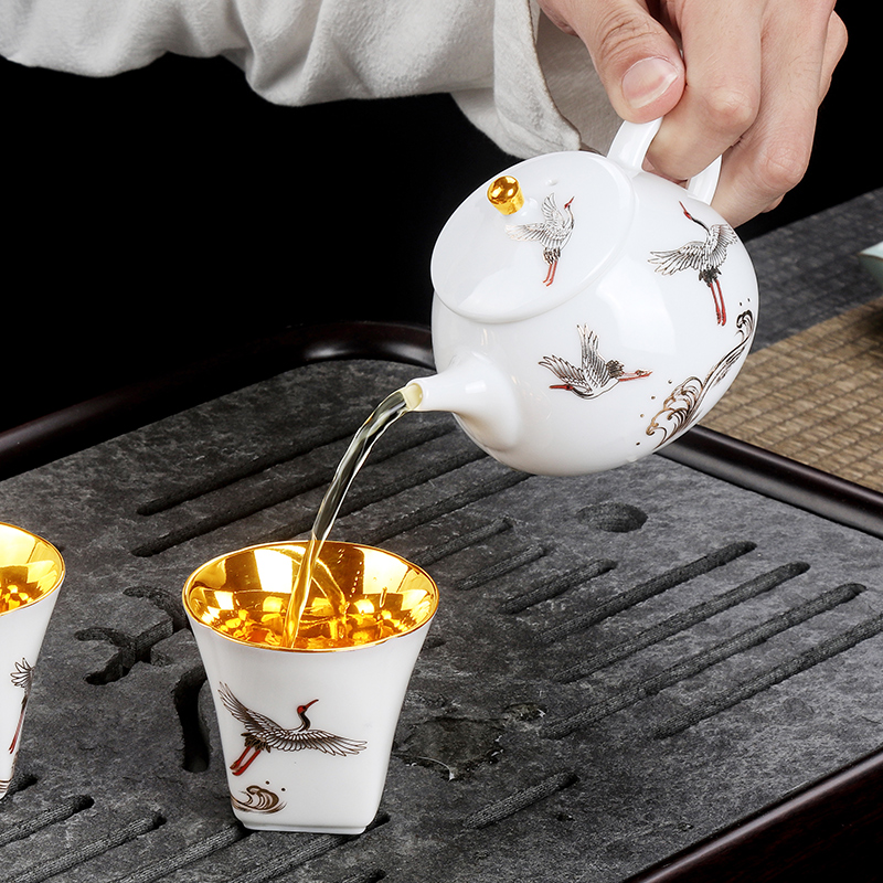 Artisan fairy gold cup to crack a pot of two cups of pure manual household ceramics kung fu tea tea tea set