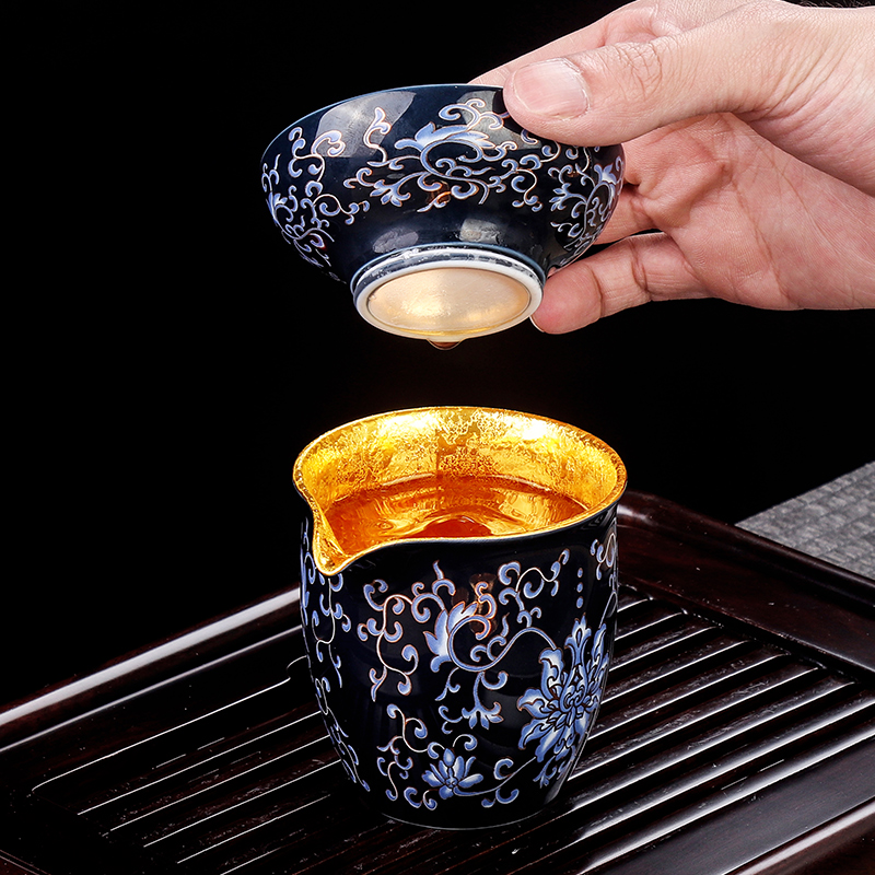 Artisan fairy gold ceramic tea tea separator filter group manual household tea strainer kung fu tea accessories