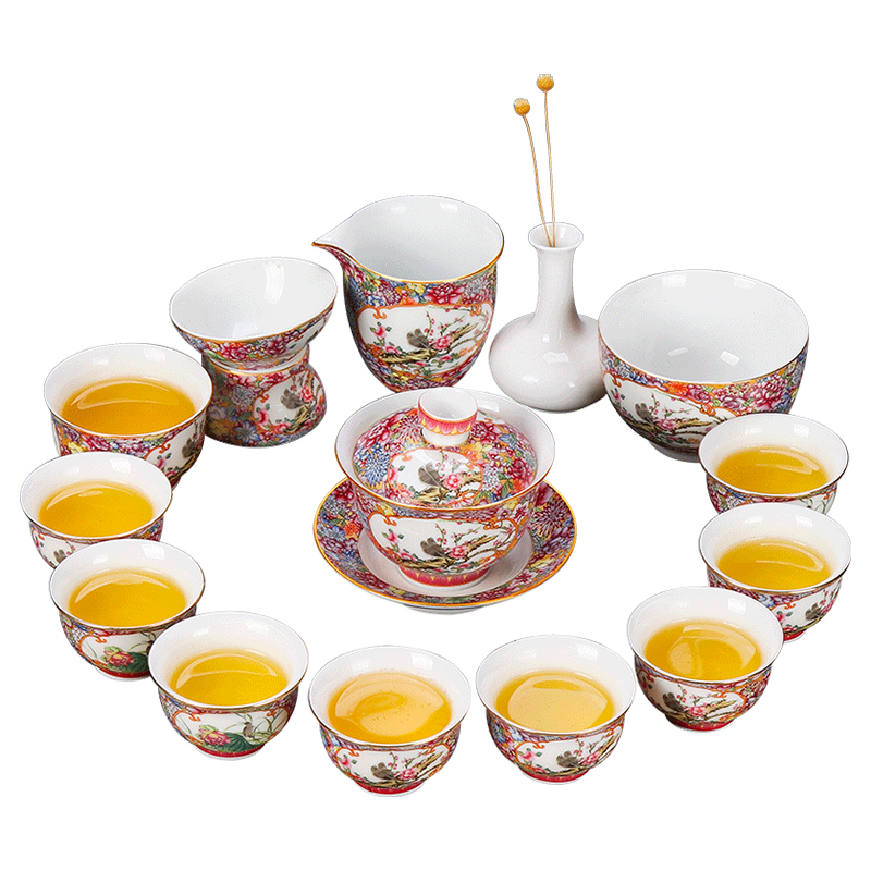 Artisan fairy white porcelain tea service suit hand - made painting of flowers and household contracted lid design ceramic bowl of a complete set of kung fu tea set