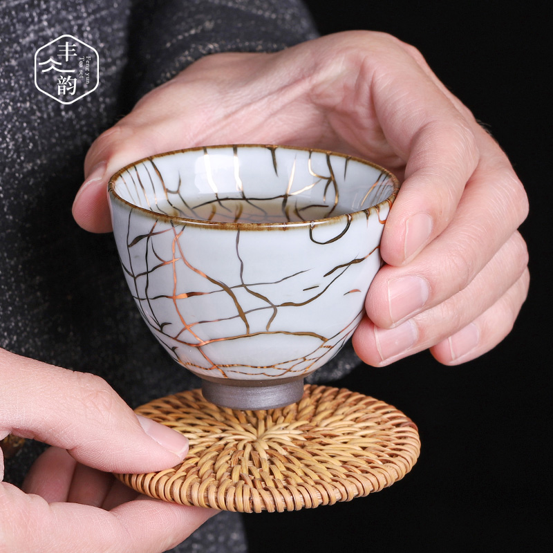 On see colour kunfu tea light ceramic up cup can keep the master cup single hand gold 24 k gold cup