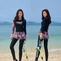 Large size swimsuit fat M200 kg long sleeve trousers skirt split four-piece hot spring swimsuit sunscreen quick-drying jellyfish coat