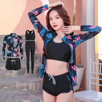Long sleeve swimsuit female split flat angle four-piece set sunscreen quick-drying hot spring swimsuit surfing snorkeling jellyfish suit