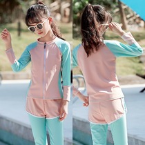Long-sleeved trousers childrens swimsuit split two-piece girl middle-aged girl student sunscreen quick-drying hot spring swimsuit