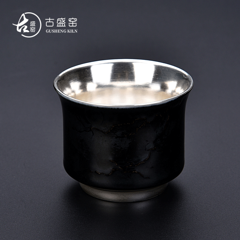 The ancient sheng up new koubei coppering. As silver 99 pure silver tea a single cup of kung fu master cup ceramics, black jade cup by hand