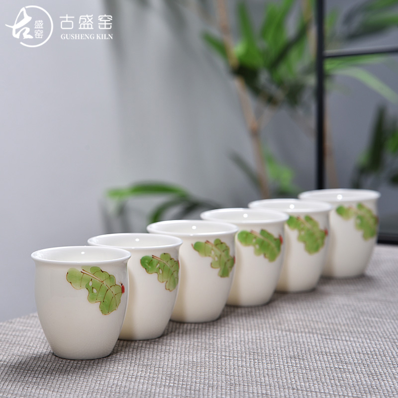 Ancient sheng up new gift boxes, hand - made bucket pastel color glass of jingdezhen ceramic master kung fu tea bowl