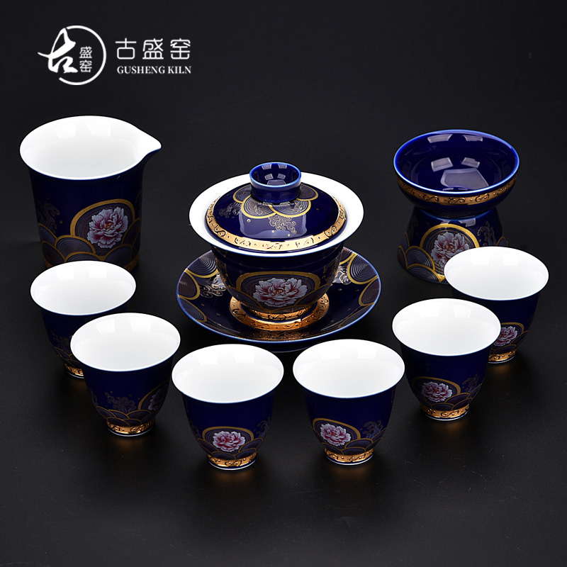 The ancient sheng up kung fu tea set of a complete set of household porcelain enamel tureen teapot tea cup gift porcelain gift boxes