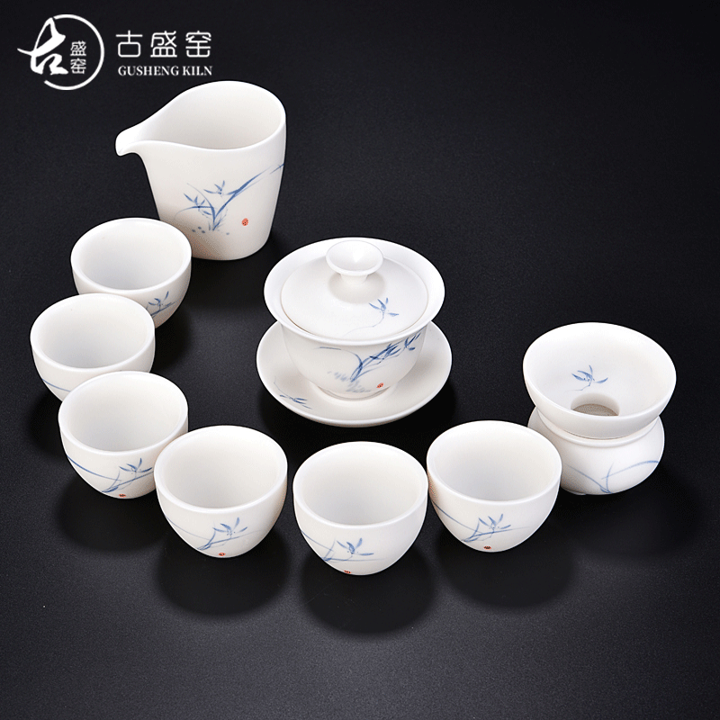 Ancient sheng up new six tureen jingdezhen blue and white porcelain white porcelain hand - made orchid suits for Chinese style household ceramics