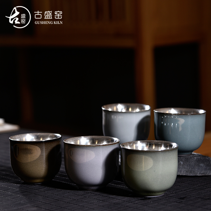 Ancient sheng up new koubei up with pure silver hand coppering. As silver cup meditation single tea cup, porcelain inlay silver cups of tea