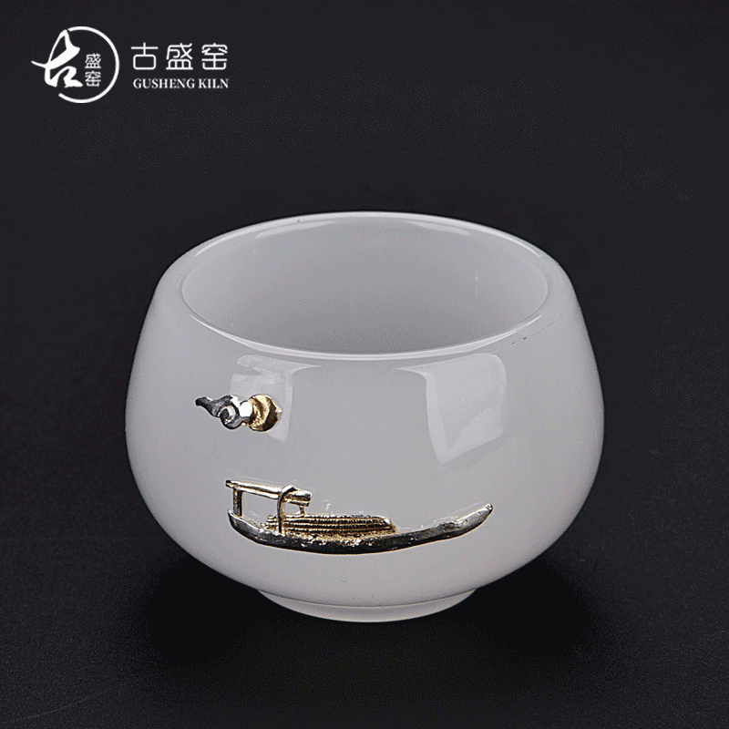 Ancient sheng up new stone, jade porcelain sample tea cup, master cup with whitebait kung fu tea tea glass colored glaze single CPU