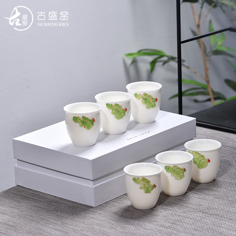 Ancient sheng up new gift boxes, hand - made bucket pastel color glass of jingdezhen ceramic master kung fu tea bowl