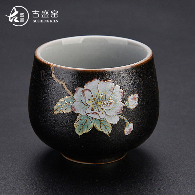 Ancient sheng up with colored enamel porcelain teacup household utensils sample tea cup manual single CPU master cup white jade porcelain tea bowl