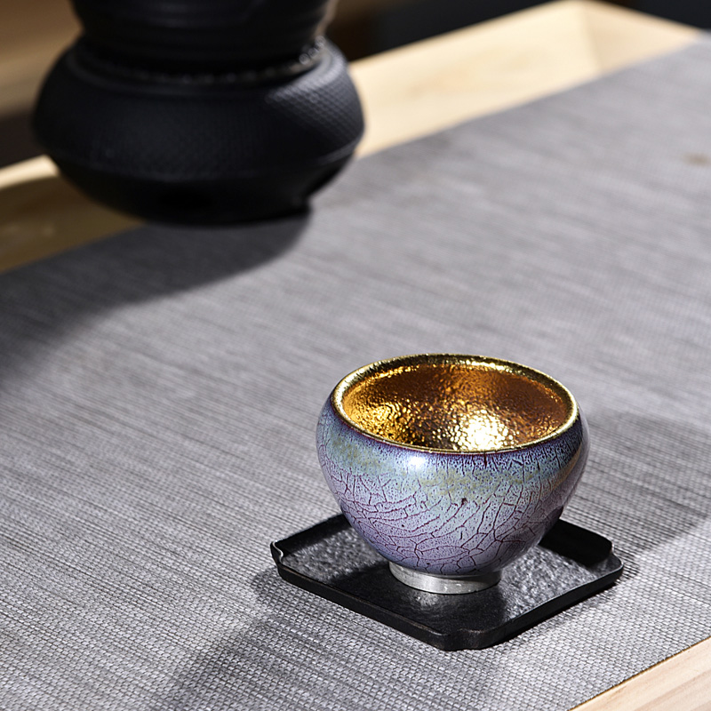 Ocean 's ancient sheng up new 24 k gold ceramic up Taiwan temmoku master cup single CPU jun porcelain fine gold cup