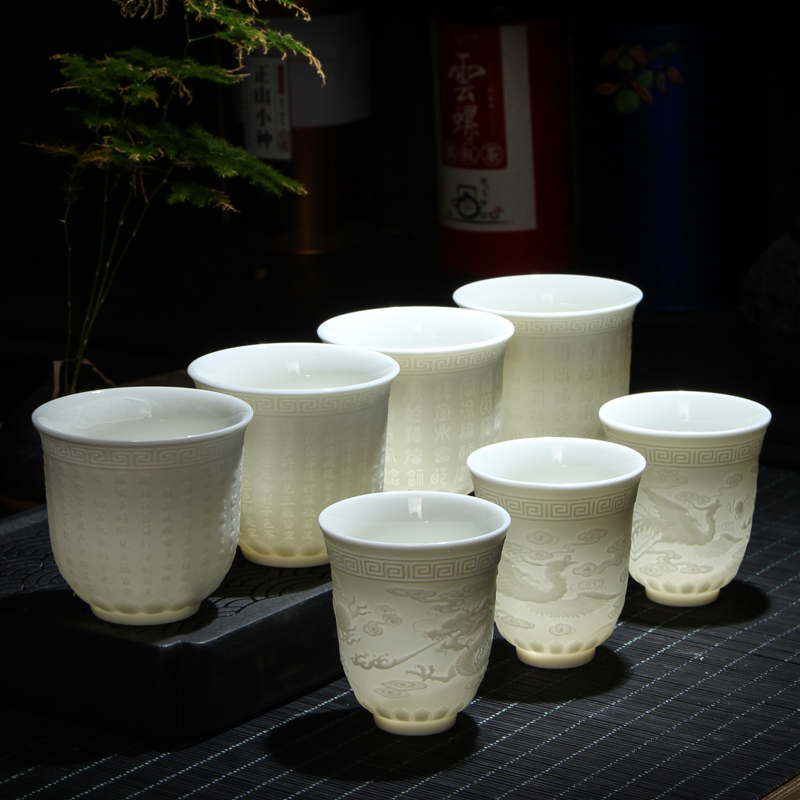 Small white porcelain ceramic cups set 6 pack sample tea cup masters cup kung fu suet jade cup pure white large