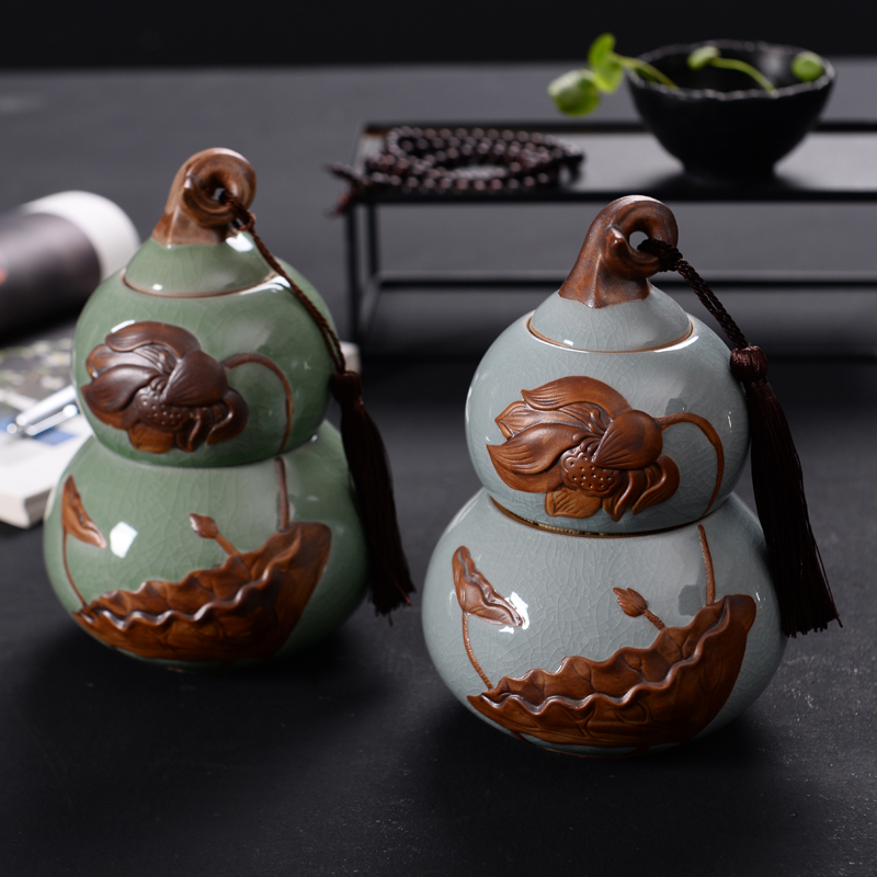 Elder brother up with celadon creative caddy fixings ceramic large seal pot household gourd furnishing articles puer tea custom box