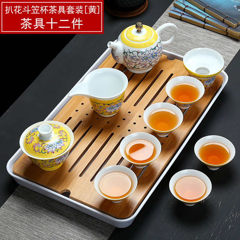 Full color blue and white porcelain and household porcelain kung fu tea tea tray was suit portable travel teapot tea, the tea is taking