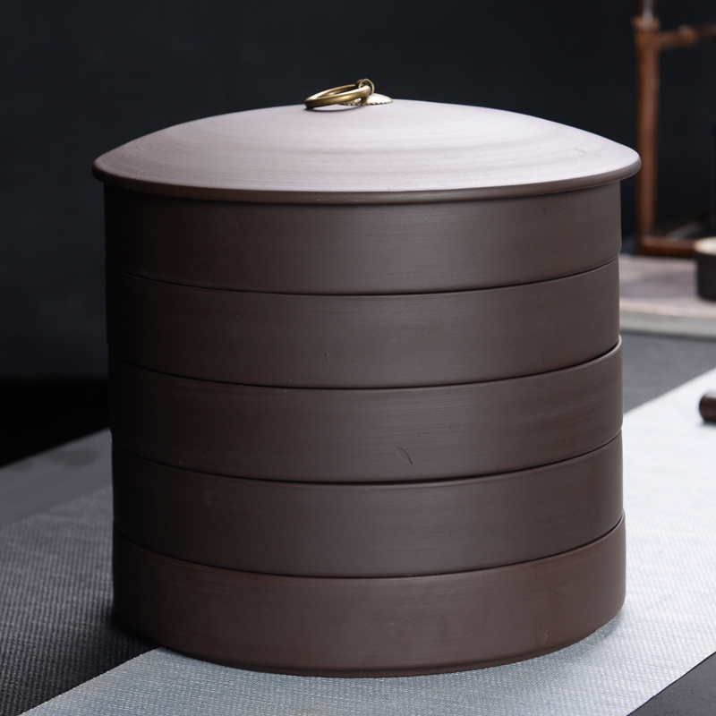 The ceramic tea canister can be superimposed puer tea tea cake tin box of purple sand wake tea family tea urn moistureproof