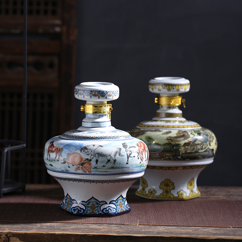 Jingdezhen ceramic bottle 5 jins of eight jun figure household bottle 5 jins of empty jars bottle seal hip flask