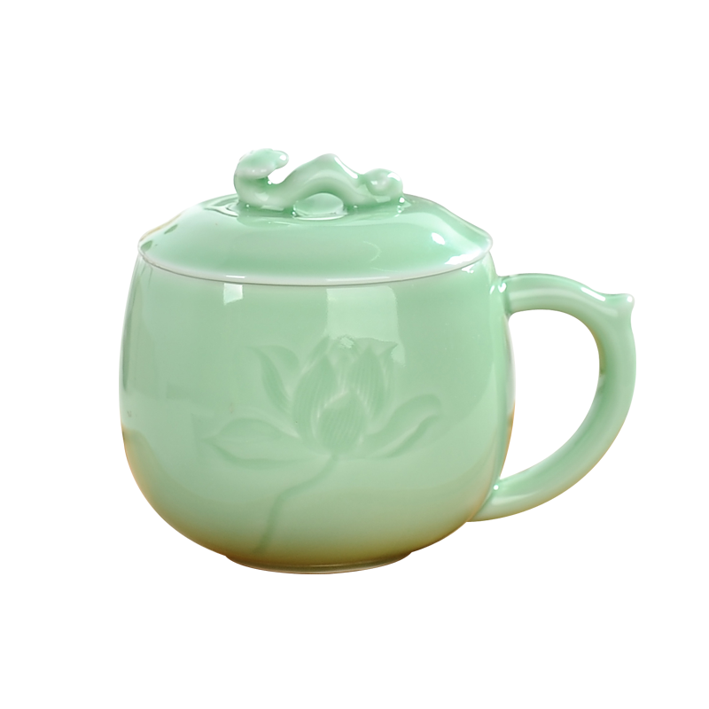 Tang Yan lane mark cup cup ceramic tea cup celadon office cup with cover cup ultimately responds a cup of gift boxes