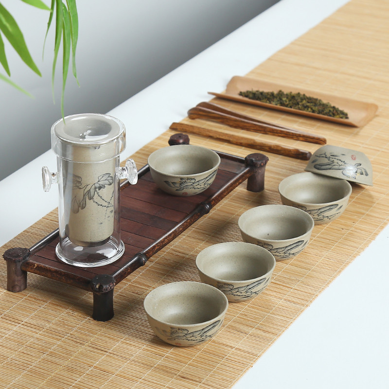 Tang Yan fang rock, old pottery office of a complete set of ceramic kung fu tea set household coarse pottery glass of black tea tea