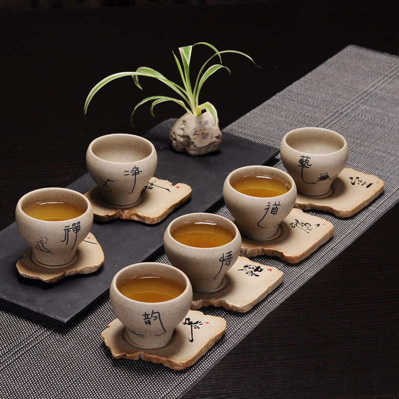 The Set of restoring ancient ways is handwritten coasters coarse pottery cup cup insulation square cup mat mat kung fu tea accessories cup mat