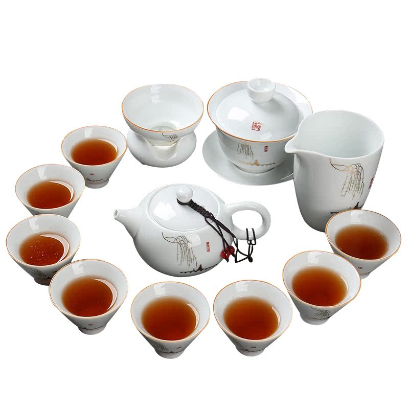 Sweet uncluttered gold ceramic kung fu tea set suit household ji celadon perfectly playable cup tea Japanese contracted tureen teapots