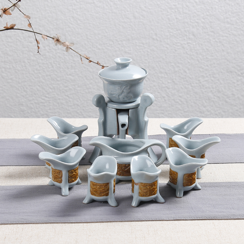 Tang Yan fang semi - automatic tureen kung fu tea set suits for all ceramic household your up creative lazy people make tea cups