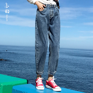 念韵621秋装女2018新款老爹裤萝卜裤复古百搭宽筒九分牛仔裤
