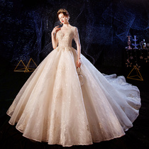 Main wedding dress 2021 new bride forest department v-neck luxury luxury cover-up arm super fairy starry sky tail dream