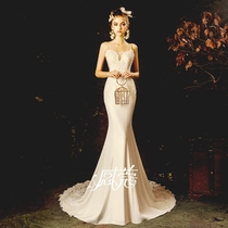 Satin fishtail wedding dress 2021 new bride forest department super fairy dream light wedding dress Korean-style French travel simple