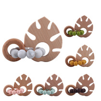 Mother and baby supplies Children tooth rubber hand ring grinding of beech wood leaves Toys Amazon foreign trade new silicone bracelet