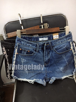 Jeans woman high waist fur with edge nostalgic and thin elastic loose denim shorts European station hot pants