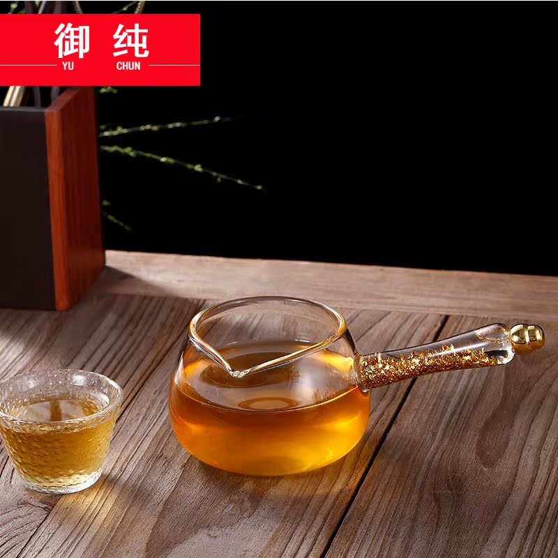 Royal pure glass side hid the heat - resistant thickening kung fu tea accessories fair keller Japanese tea gold foil hammer points