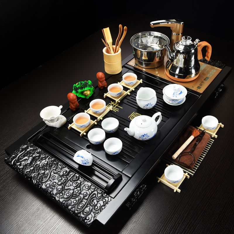 Violet arenaceous kung fu tea tea set household contracted electric magnetic furnace stage solid wood tea tray of a complete set of Chinese tea taking