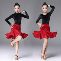 Children Latin Dance Dress Spring and Autumn Winter Velvet Latin Dance Practice Costume Competition Grade 2021 New Students