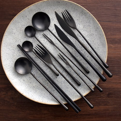 Retro black creative 304 stainless steel western cutlery set steak knife, fork and spoon three-piece set coffee spoon fruit fork