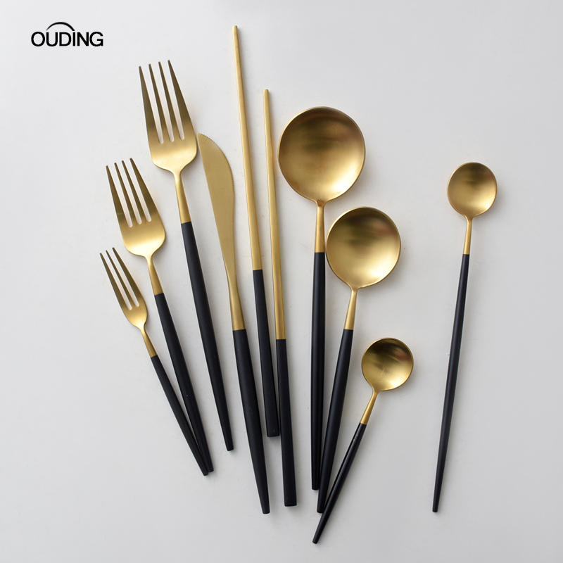OUDING joker black gold knife and the fork stainless steel knife and fork spoon, west cutlery fork long - handled spoons steak knife and fork spoon