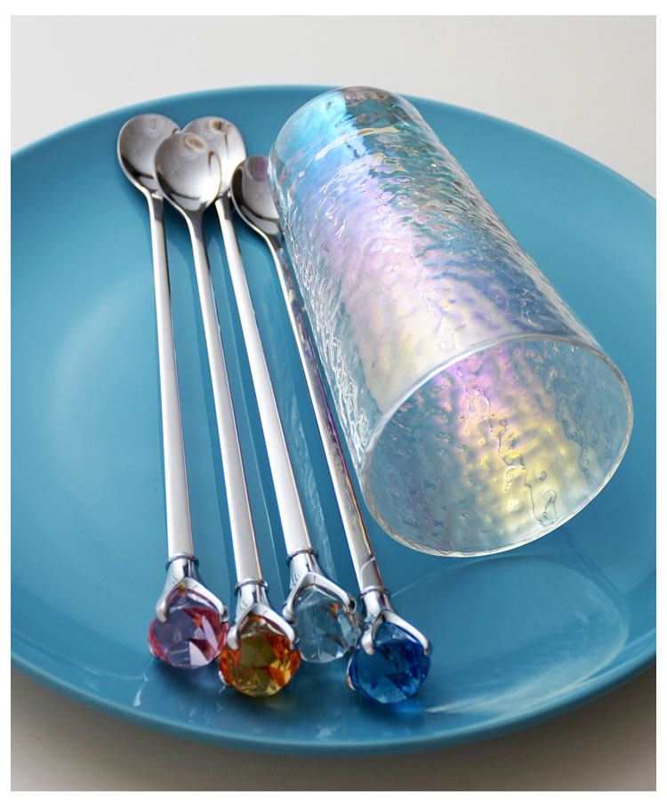 ouding 创意304不锈钢钻石长柄勺 咖啡勺子沙冰勺搅拌勺奶茶搅拌