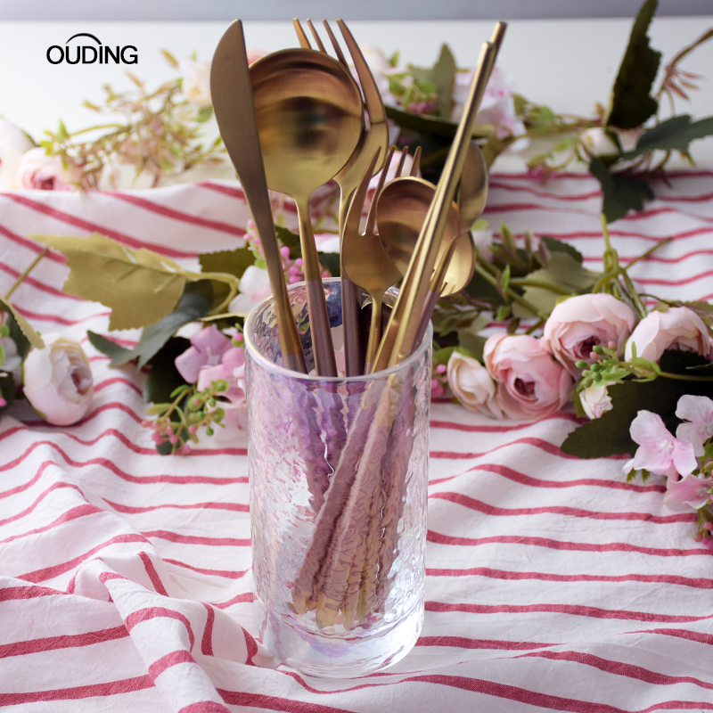 OUDING cherry blossom put pink gold knife and the fork INS steak knife and fork suit household fork spoon stainless steel western tableware