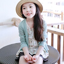 Girl Knit Cardiovert 2022 New Summer Thin jacket CUHK Childrens air conditioning hooded sweatshirt foreign air