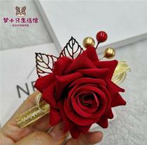 Mother-in-laws head flower wedding bride wearing red hair clip rose gold leaf qipao gown stage accessories wedding