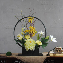 Thousand sail feathers new Chinese floral simulation flower table display Zen decorative flower silk flower peony art flower arrangement set