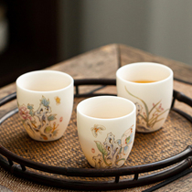 Porcelain Samadhi white porcelain single cup Master Kung Fu tea cup Tea cup Tea cup Tea cup Sheep fat jade painted gold tea cup gift set