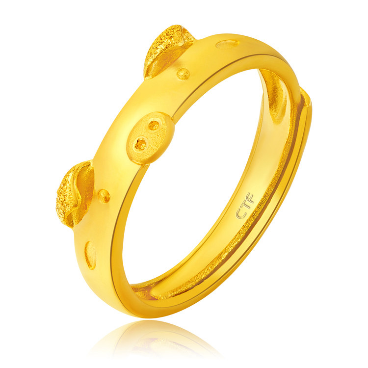 精品周大福珠宝十二生肖猪足金黄金戒指(工费:68计价)f187617