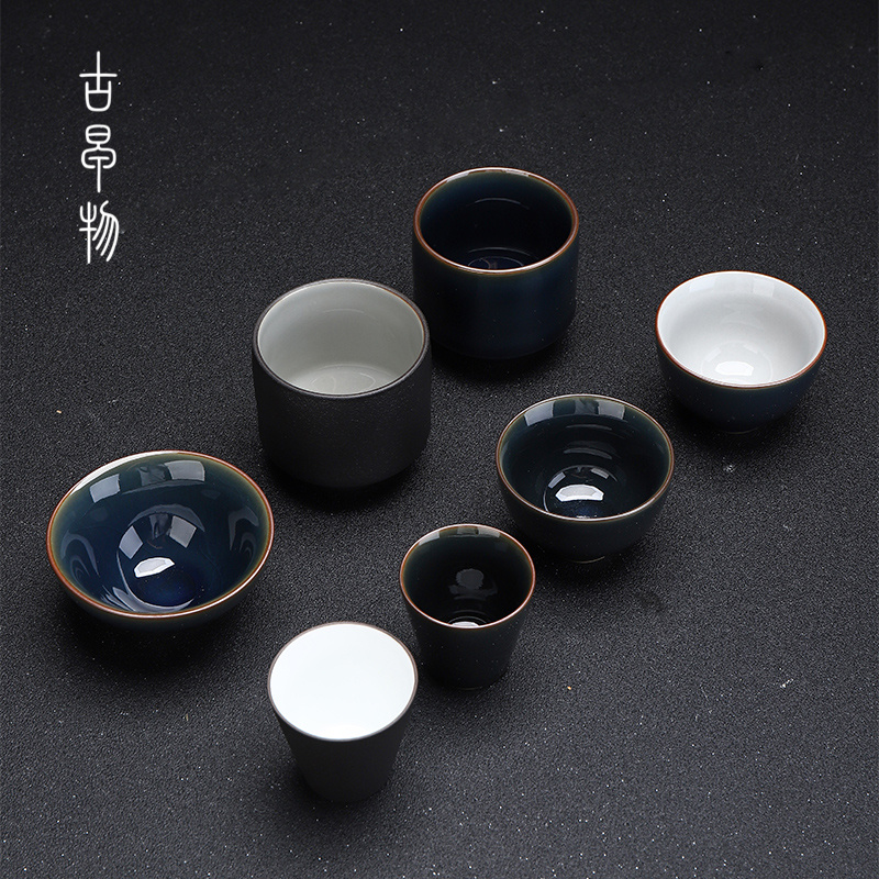 Ji blue glaze ceramic cups kung fu tea set a single tea suit household handwork large master cup of black pottery