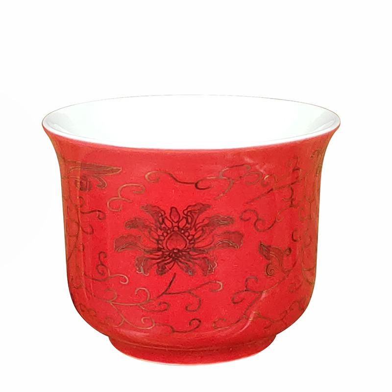 Creative household ceramic tea cups red decorative pattern glass master cup single cup tea bowl sample tea cup cup