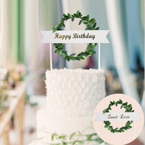 Cake decoration card Mori rattan straw circle happy birthday flag cake plug-in wedding dessert table supplies