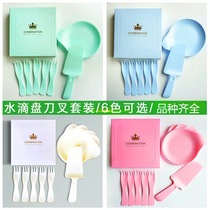 Summer new high-end plastic color disposable knife and fork plate cake tableware birthday party plate fork