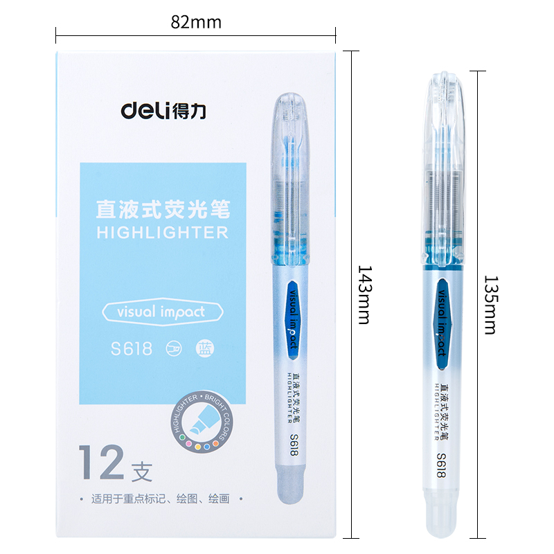 deli s618 direct liquid fluorescent pen, five color outfit, student homework test, punctuation, note taking, graffiti painting writing tool